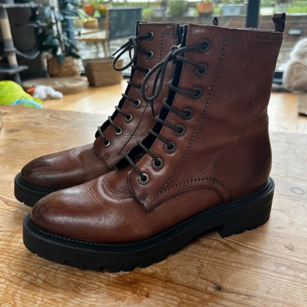 Classic Brown Leather Combat Boots